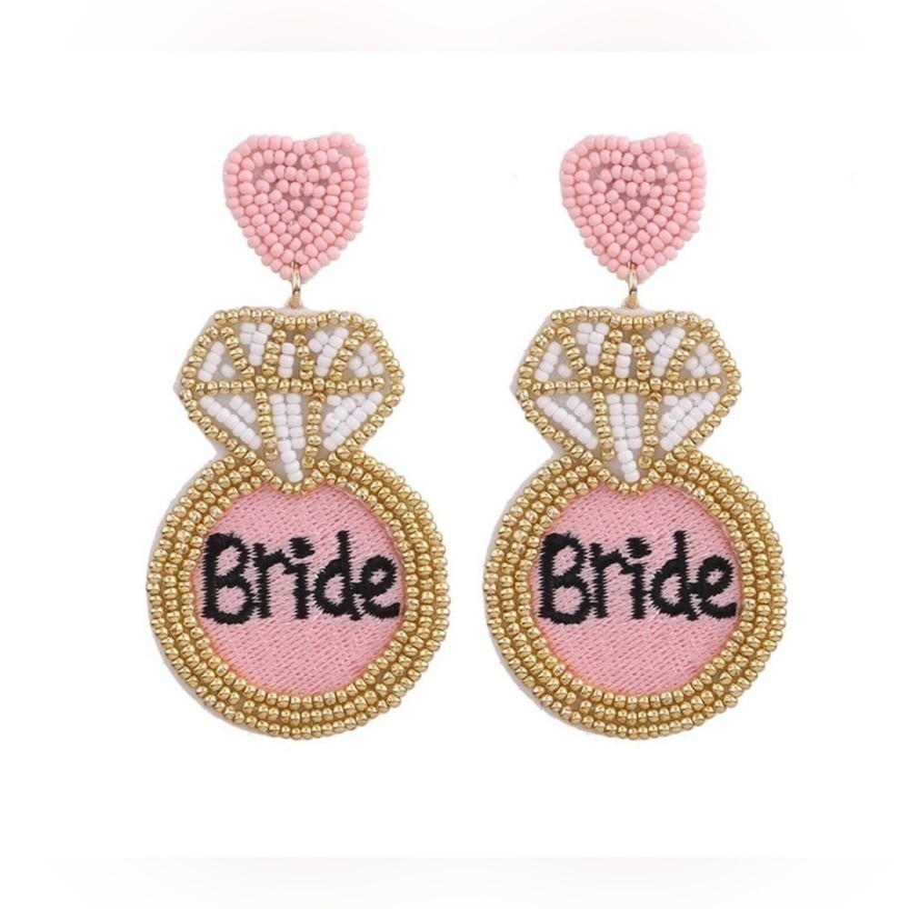 Pink Bride Diamond Ring Beaded Earrings - Picture 2 of 2